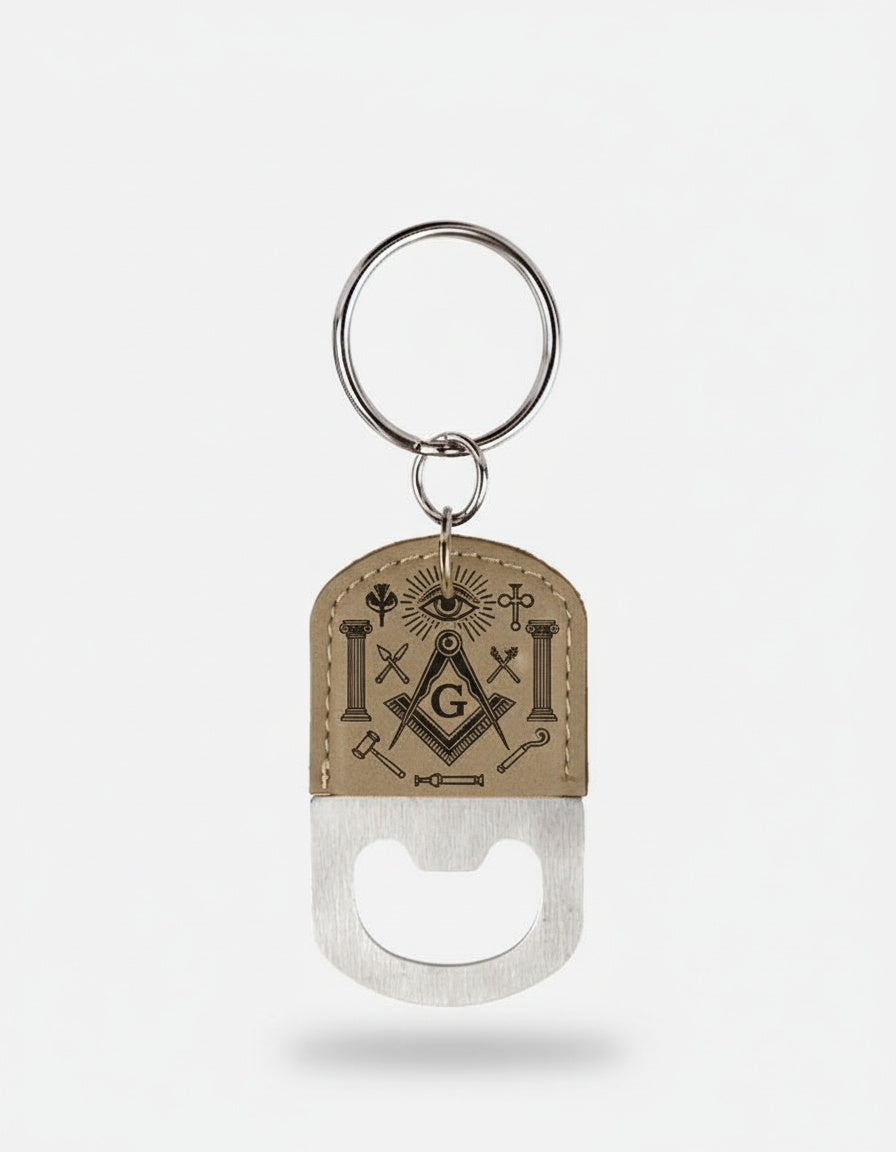 MasonView | Engraved Oval Leatherette Bottle Opener Keychain
