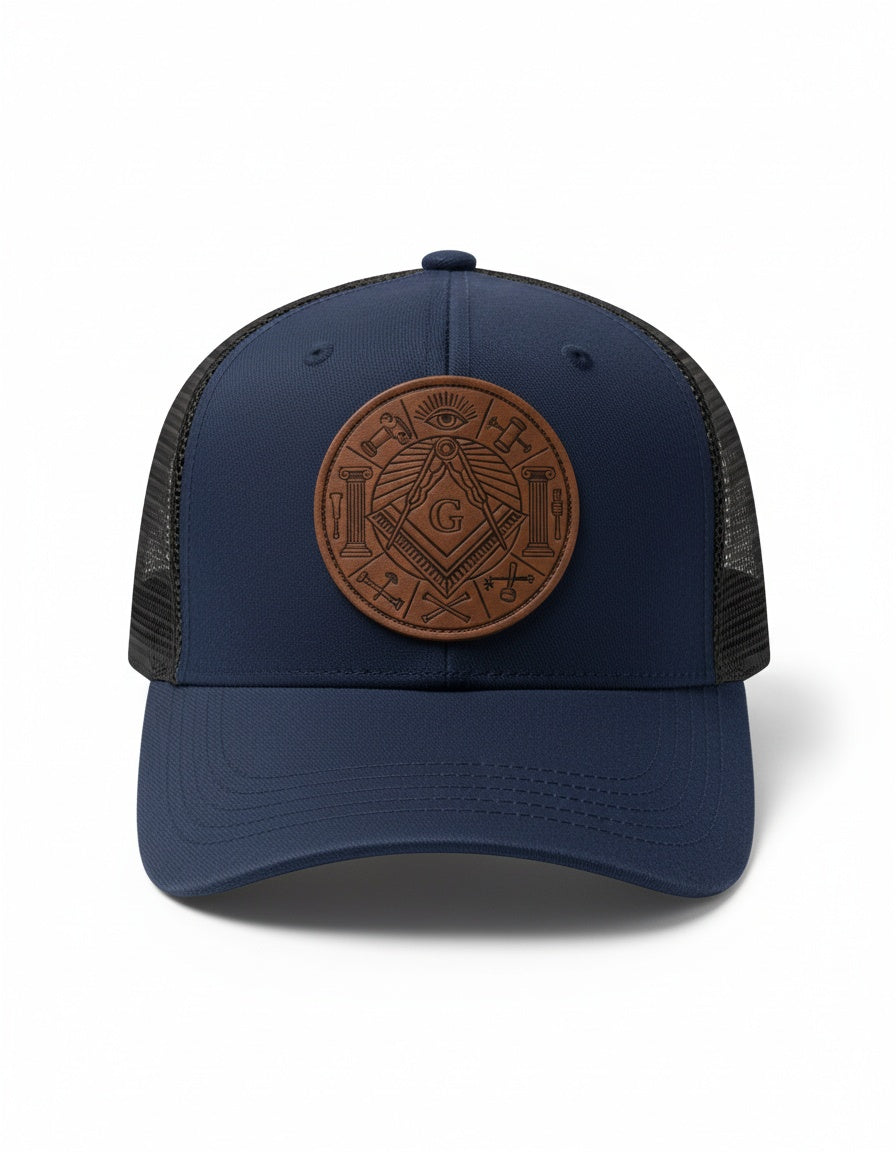 MasonView | Leather Patch Mesh-Back Twill Trucker Cap VC400