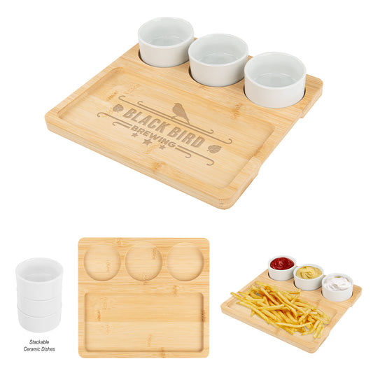 MasonView #75043 Bamboo Serving Tray With Ceramic Bowls group image