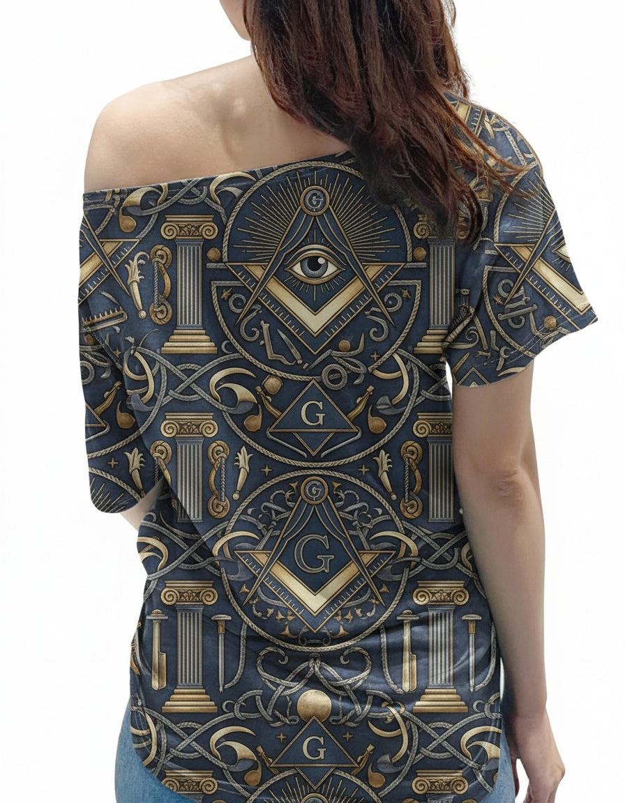 MasonView | All-over Print Women's Off-the-shoulder T-shirt