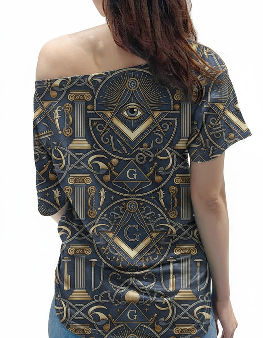 MasonView | All-over Print Women's Off-the-shoulder T-shirt