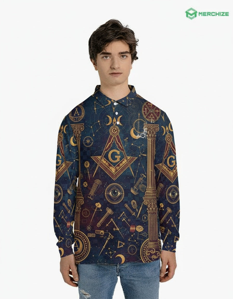 MasonView | All-over Print Men's Long Sleeve Polo Shirt (Midweight)