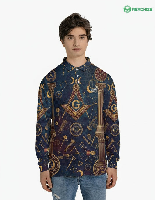 MasonView | All-over Print Men's Long Sleeve Polo Shirt (Midweight)