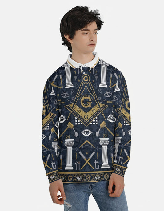 MasonView | All-over Print Men's Long Sleeve Polo Shirt (Lightweight)