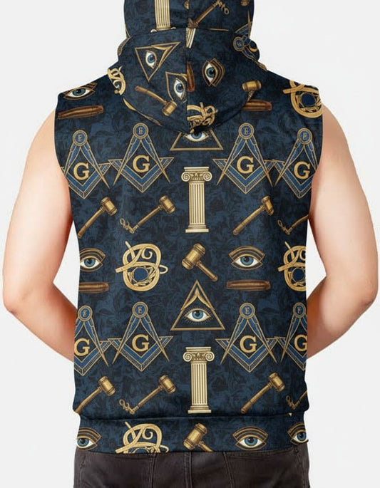 MasonView | All-over Print Sleeveless Zip Hoodie (Midweight)