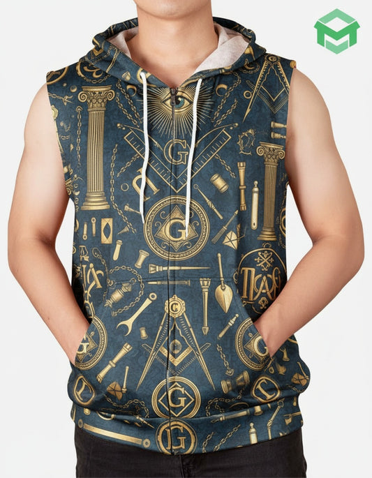 MasonView | All-over Print Sleeveless Zip Hoodie (Lightweight)