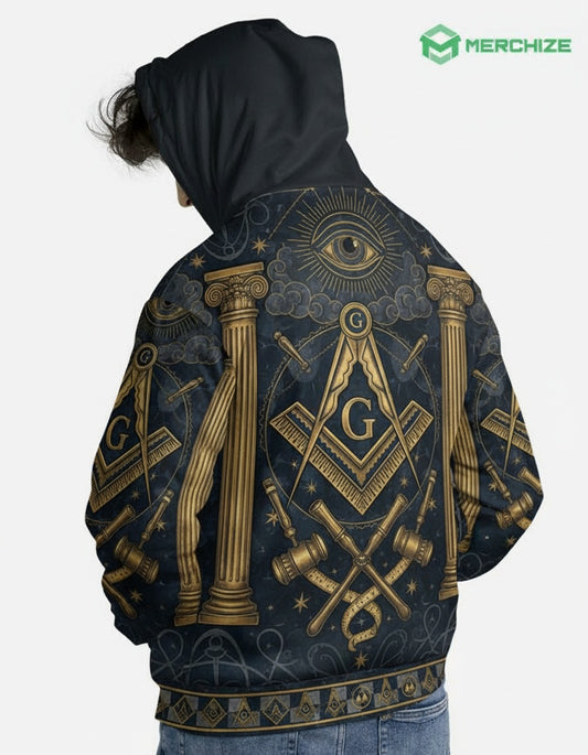 MasonView | All-over Print Fleece Zip Hoodie With Custom Waist Band