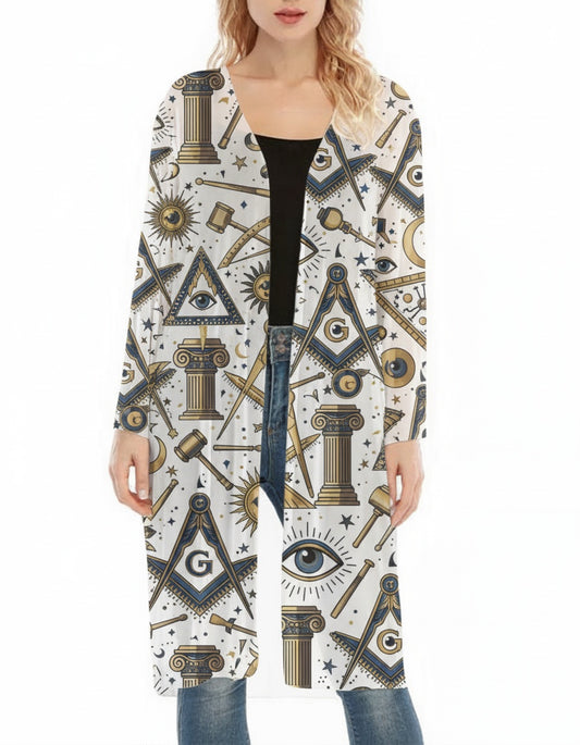 MasonView | All-Over Print Women's Long Sleeve Mesh Cardigan