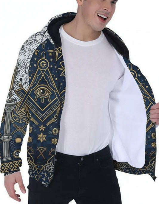 MasonView | All-Over Print Men's Heavy Fleece Raglan Zip Up Hoodie With Pocket