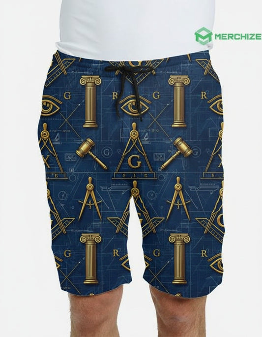 MasonView | All-over Print Men's Beach Shorts With Elastic Waist
