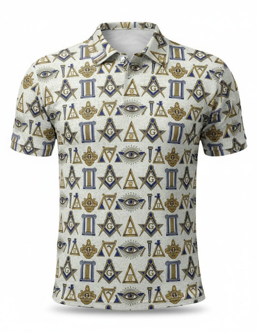 MasonView | All-over Print Men's Short Sleeve Polo Shirt With Button Closure