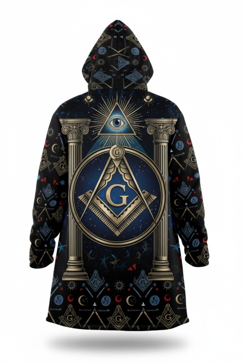 MasonView | All-Over Print Men's Horn Button Long Fleece Windbreaker