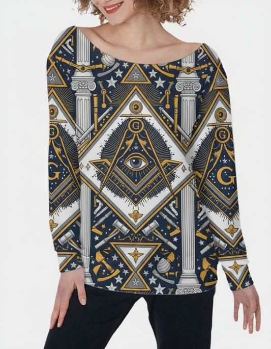 MasonView | All-Over Print Women's Off-Shoulder Sweatshirt