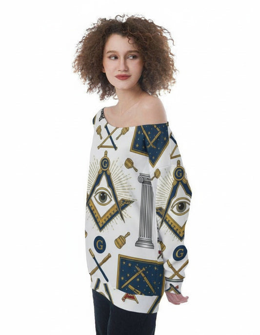 MasonView | All-Over Print Oversized Women's Off-Shoulder Sweatshirt