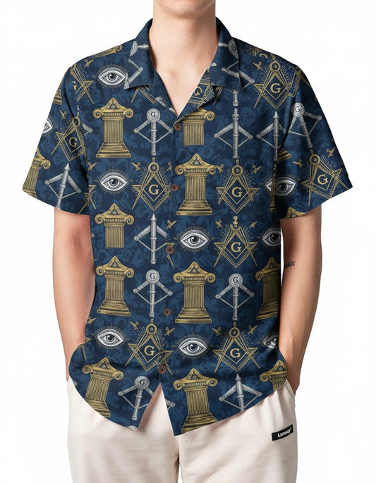 MasonView | All-over Print Pocket Regular Fit Hawaiian Shirt