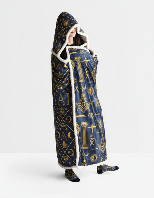 MasonView | All-over Print Hooded Blanket (White Binding)