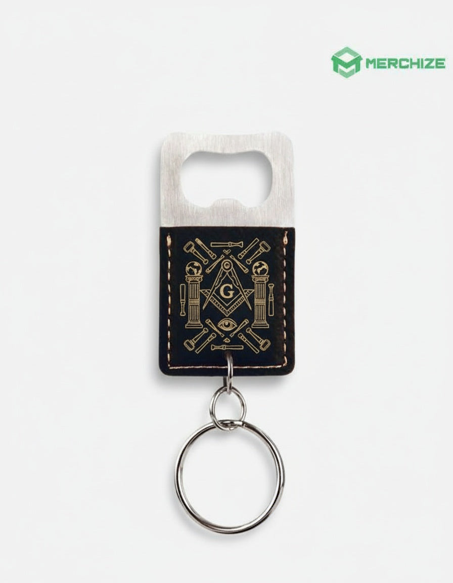 MasonView | Engraved Rectangle Leatherette Bottle Opener Keychain
