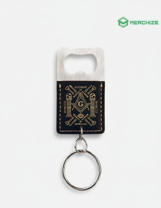 MasonView | Engraved Rectangle Leatherette Bottle Opener Keychain