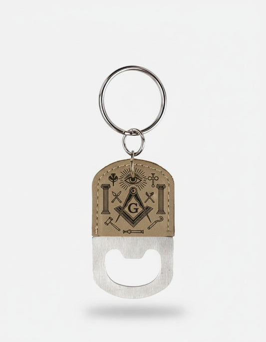 MasonView | Engraved Oval Leatherette Bottle Opener Keychain