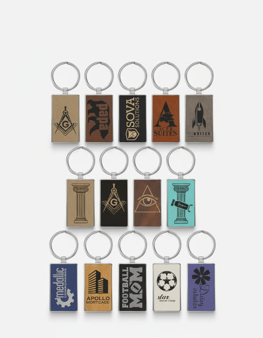 MasonView | Rectangle Leatherette and Metal Keychain