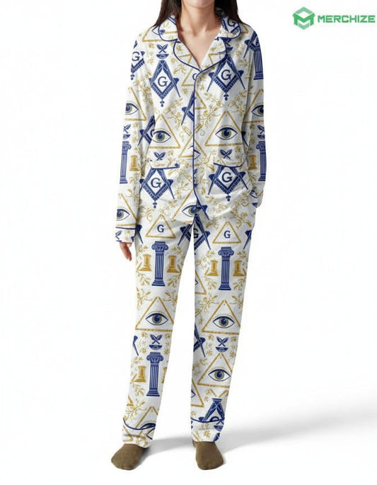 MasonView | All-over Print Piping Pajamas Set with Double Pockets