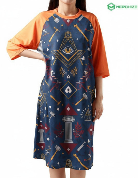 MasonView | All-over Print 3/4 Sleeve Raglan Dress